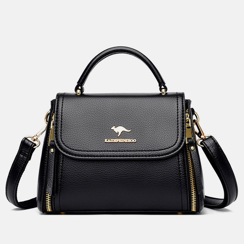 Medium Double Compartment Leather Satchel Handbag