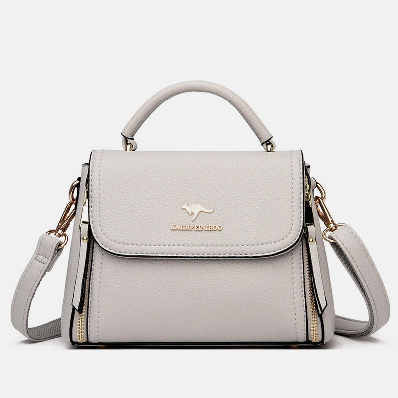 Medium Double Compartment Leather Satchel Handbag