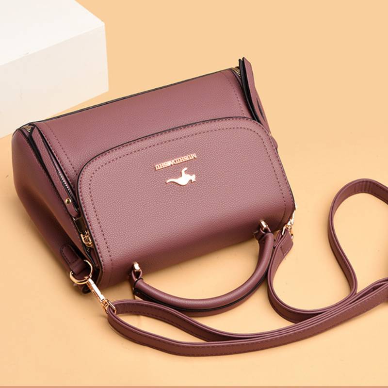 Medium Double Compartment Leather Satchel Handbag