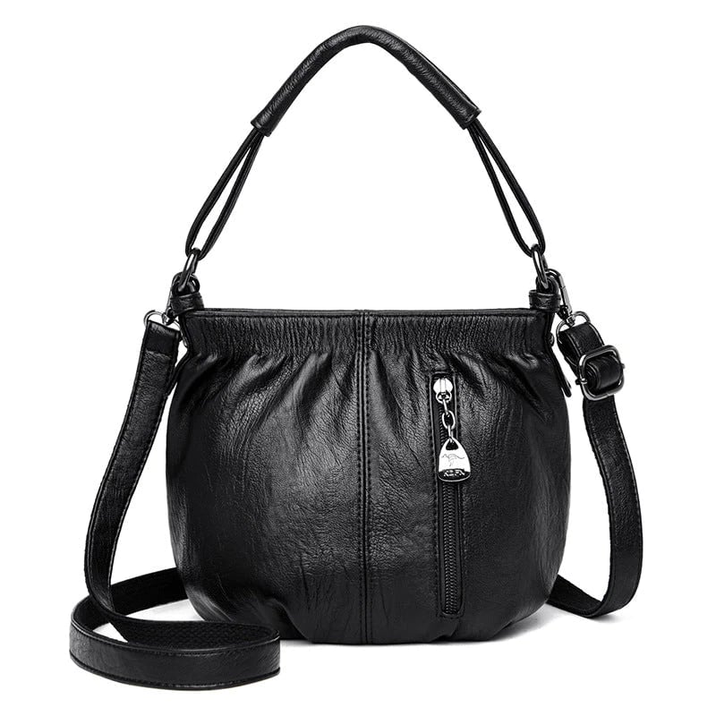 Pleated Bucket Leather Handbag