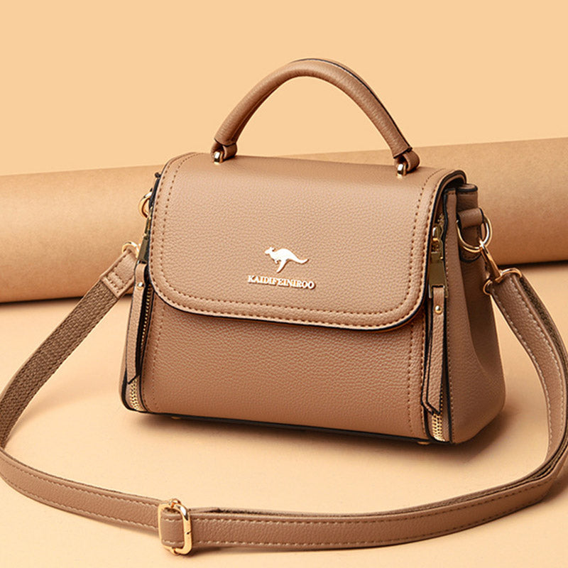 Medium Double Compartment Leather Satchel Handbag